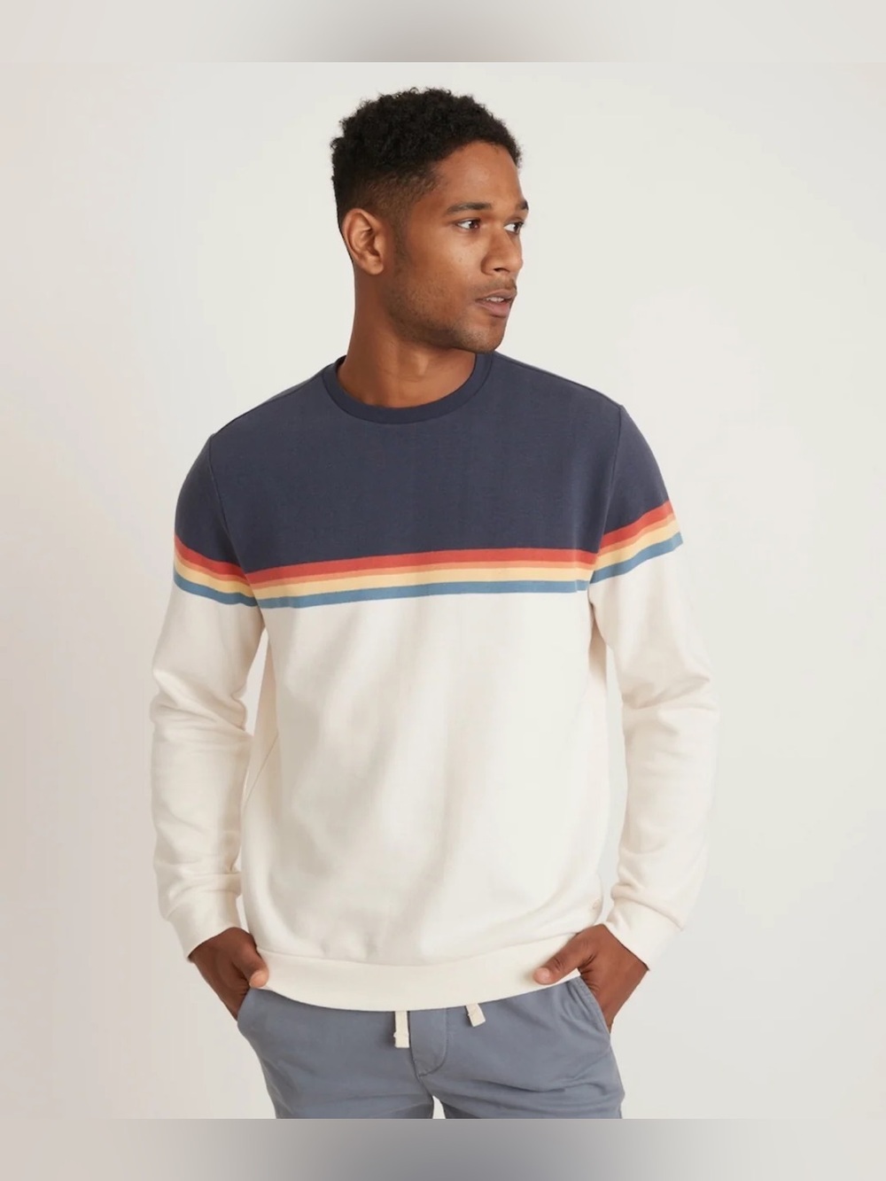 Marine Layer Sunset Stripe Crewneck Sweatshirt Faded Relaxed Preppy Gorpcore